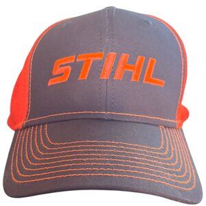 Stihl‎ Trucker Hat Cap Strap Back Mesh Gray Neon Orange Adjustable Graphic NEW